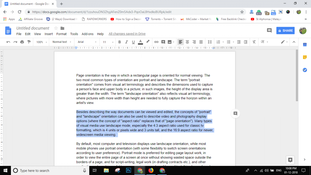 highlight everything in google docs for mac